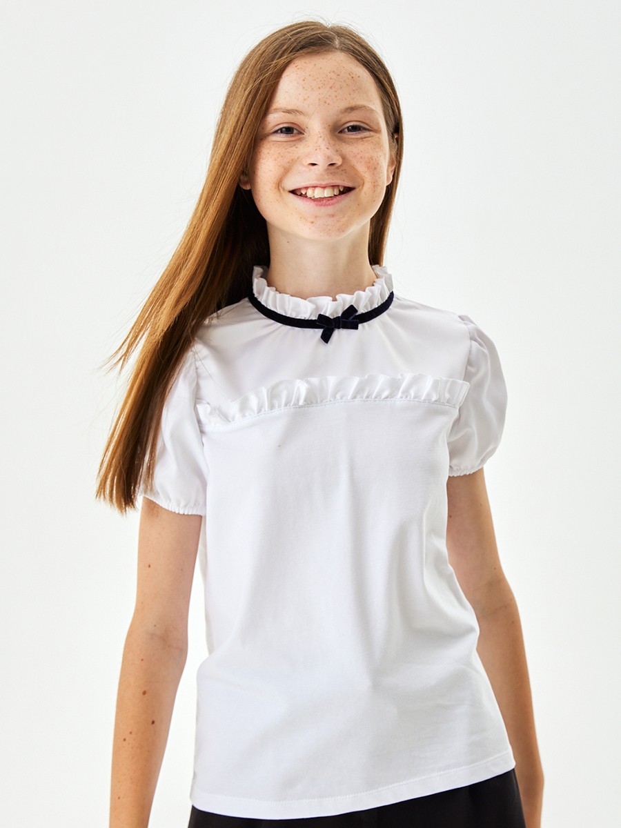 Белая блузка с коротким рукавом для девочки